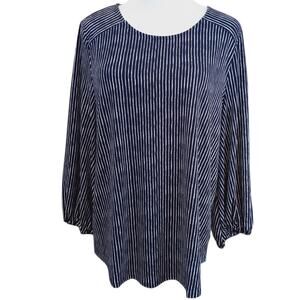 NEW ADRIANNA PAPELL Stretchy Blouse Large Navy Blue Stripes Career Office Travel